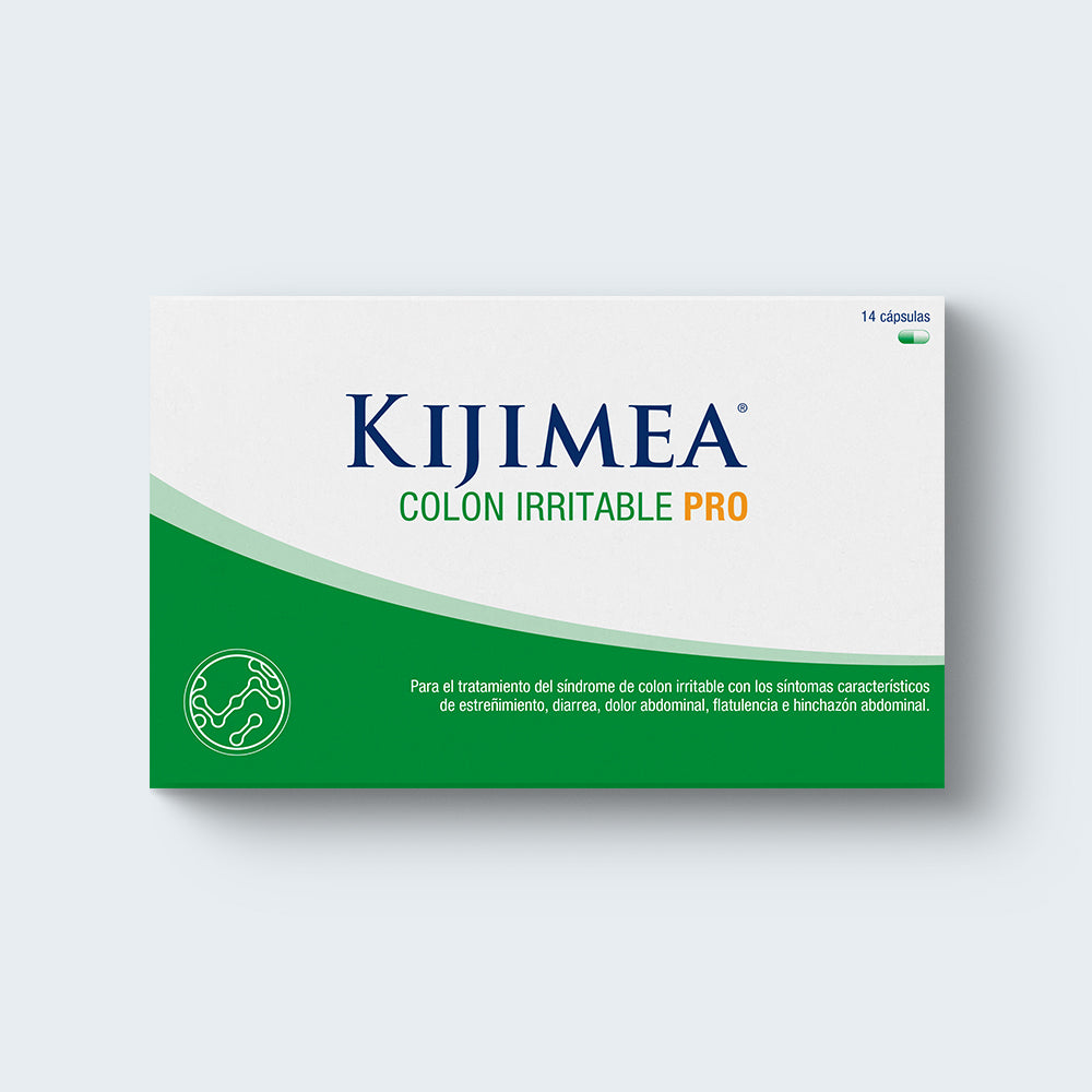 Envase de dos cajas de 14 cápsulas de Kijimea Colon Irritable PRO. Para el tratamiento del síndrome del colon irritable con los síntomas característicos de estreñimiento, diarrea, dolor abdominal, flatulencia e hinchazón abdominal.