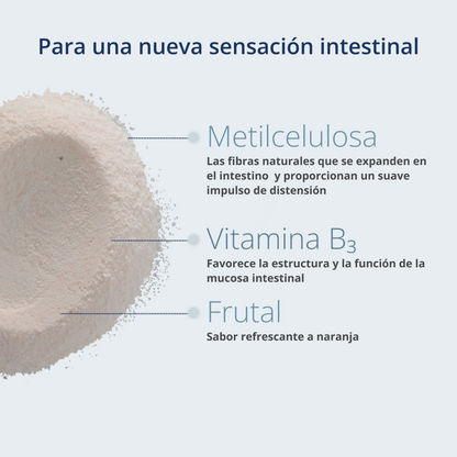 Descripción de detalles de Kijimea Regularis bebida aromatizada. Fibras naturales, ingredientes y sabor frutal.
